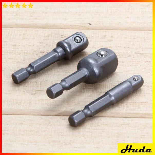 Bộ 3 đầu chuyển vặn khẩu 1/4&quot; 3/8&quot; 1/2&quot; gắn cho máy khoan  -  đồ làm mộc