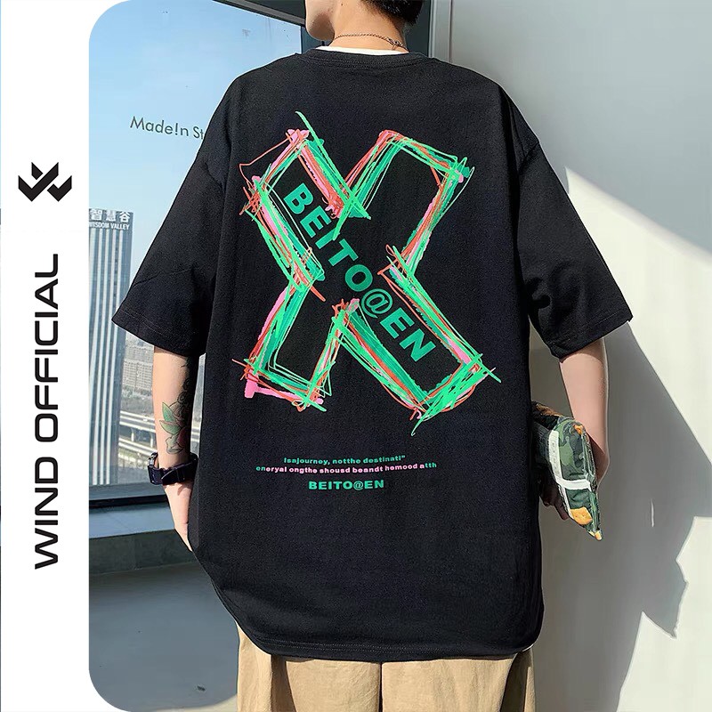 Áo phông unisex form rộng WIND oversize tay lỡ cotton BEITOGEN thời trang nam nữ | BigBuy360 - bigbuy360.vn
