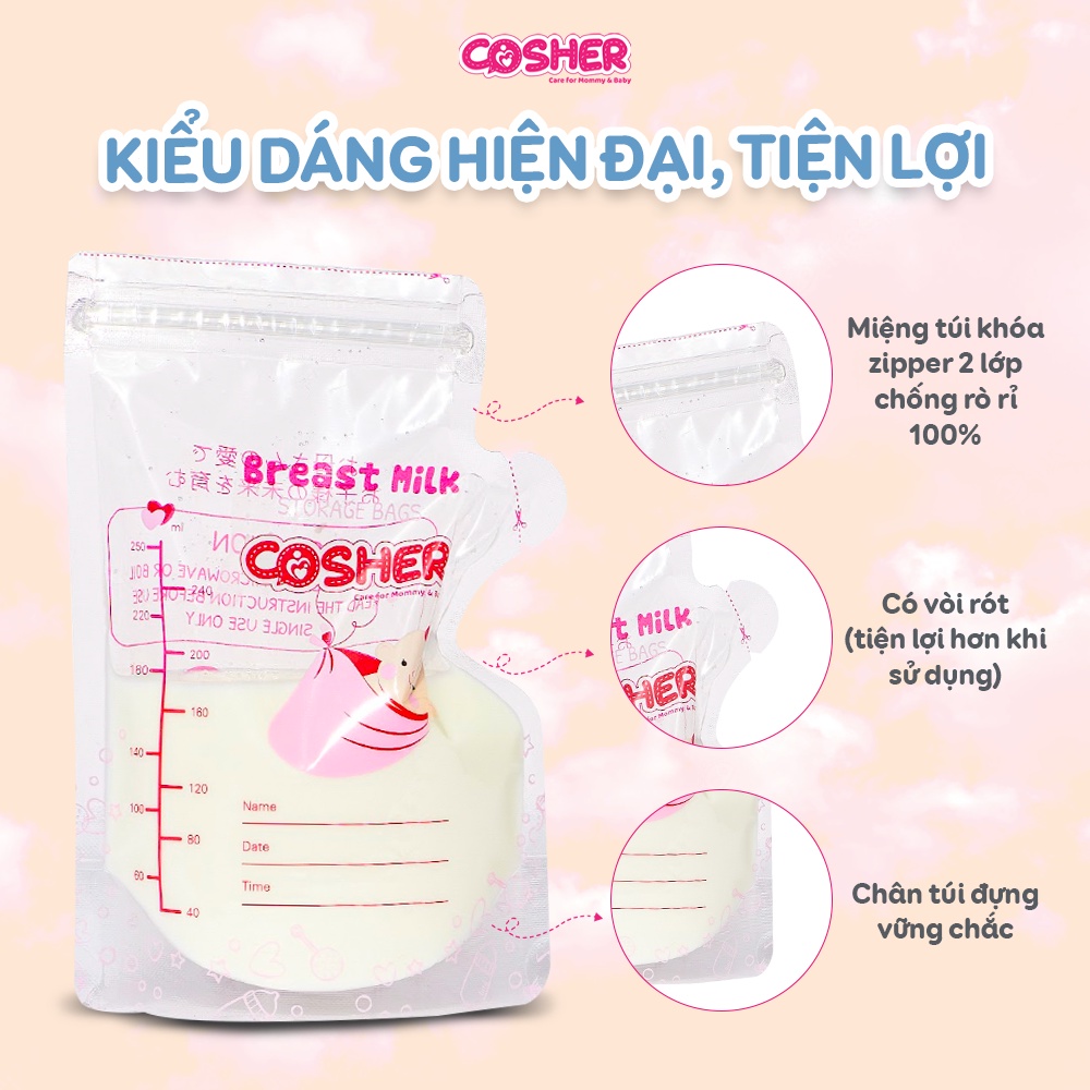 Combo 3 Hộp 90 Túi Trữ Sữa Mẹ An Toàn Nhập Khẩu Tiệt Trùng 250ml 2 Lớp Khoá Chống Rò Rỉ, Vòi Rót Hiện Đại Và Bút Ghi Chú