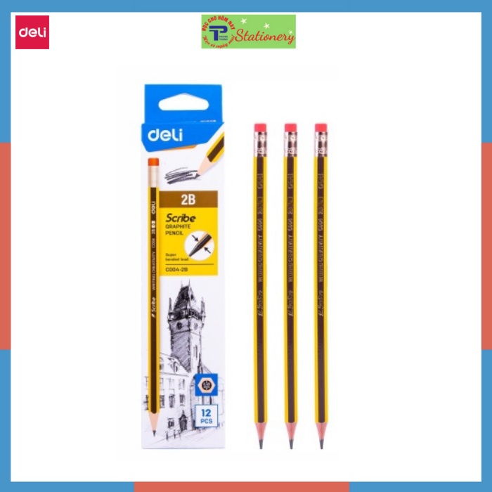 Bút Chì gỗ Deli 2B thân tam giác, thân lục giác nhiều màu sắc bắt mắt
