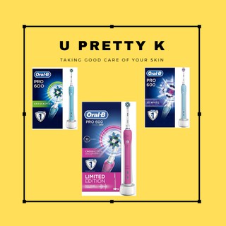 Bàn chải đánh răng điện Oral-B Pro 600 Cross Action màu xanh – 3D White hỗ trợ trắng rang – Limited Edition màu hồng