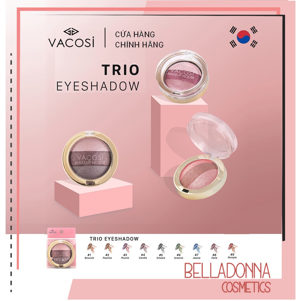 [HÀNG CHÍNH HÃNG] Phấn Mắt 3 Màu Hộp Tròn Vacosi Trio Eyeshadow 5g (9 Tone Màu)