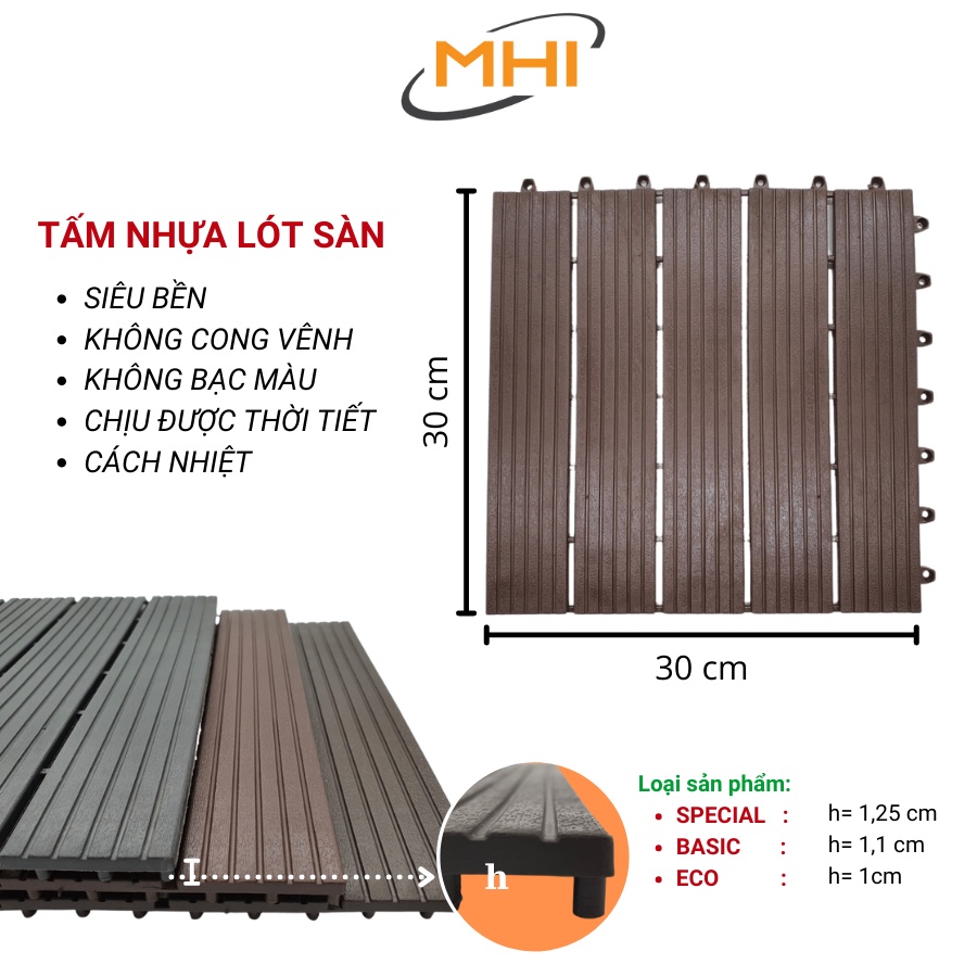 Bộ 11 Tấm Thảm Trải Sàn Ban Công MHI Eco- Chuyên dụng cho nhà tắm, bể bơi, sân vườn