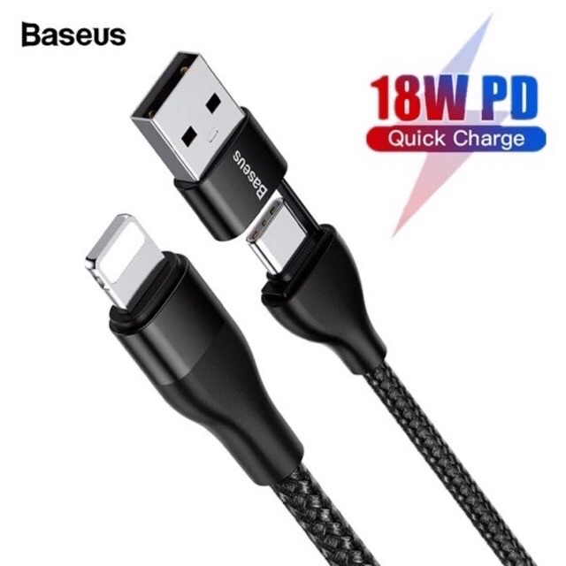 Cáp Baseus TWINS cổng Type C ra chân Type C và Lightning (hỗ trợ đến IP11 PRO MAX)