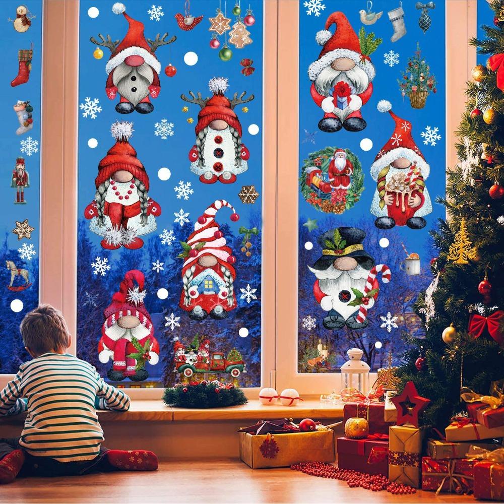 1 Set Sticker Dán Trang Trí Giáng Sinh Hình Ông Già Noel Và Bông Tuyết