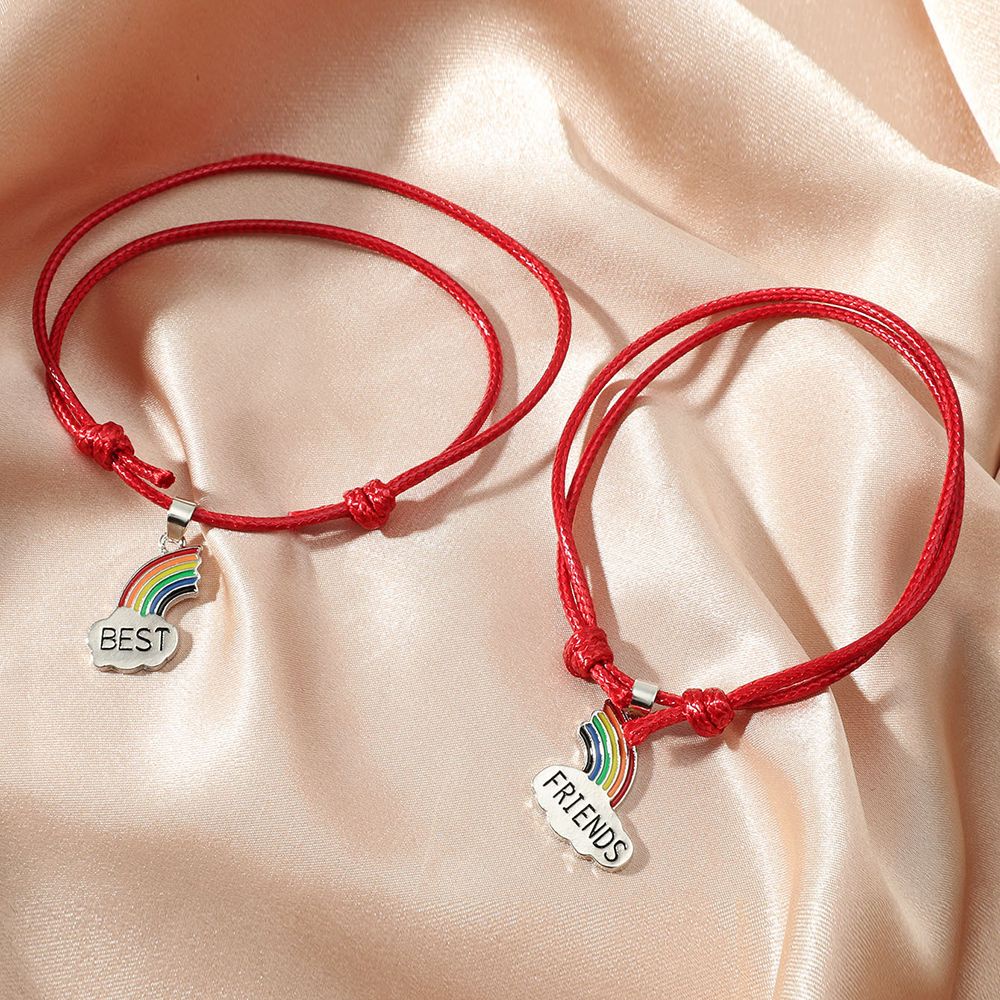Set 2 vòng tay dây bện màu cầu vồng bằng hợp kim tùy chỉnh thời trang cho cặp đôi bạn thân