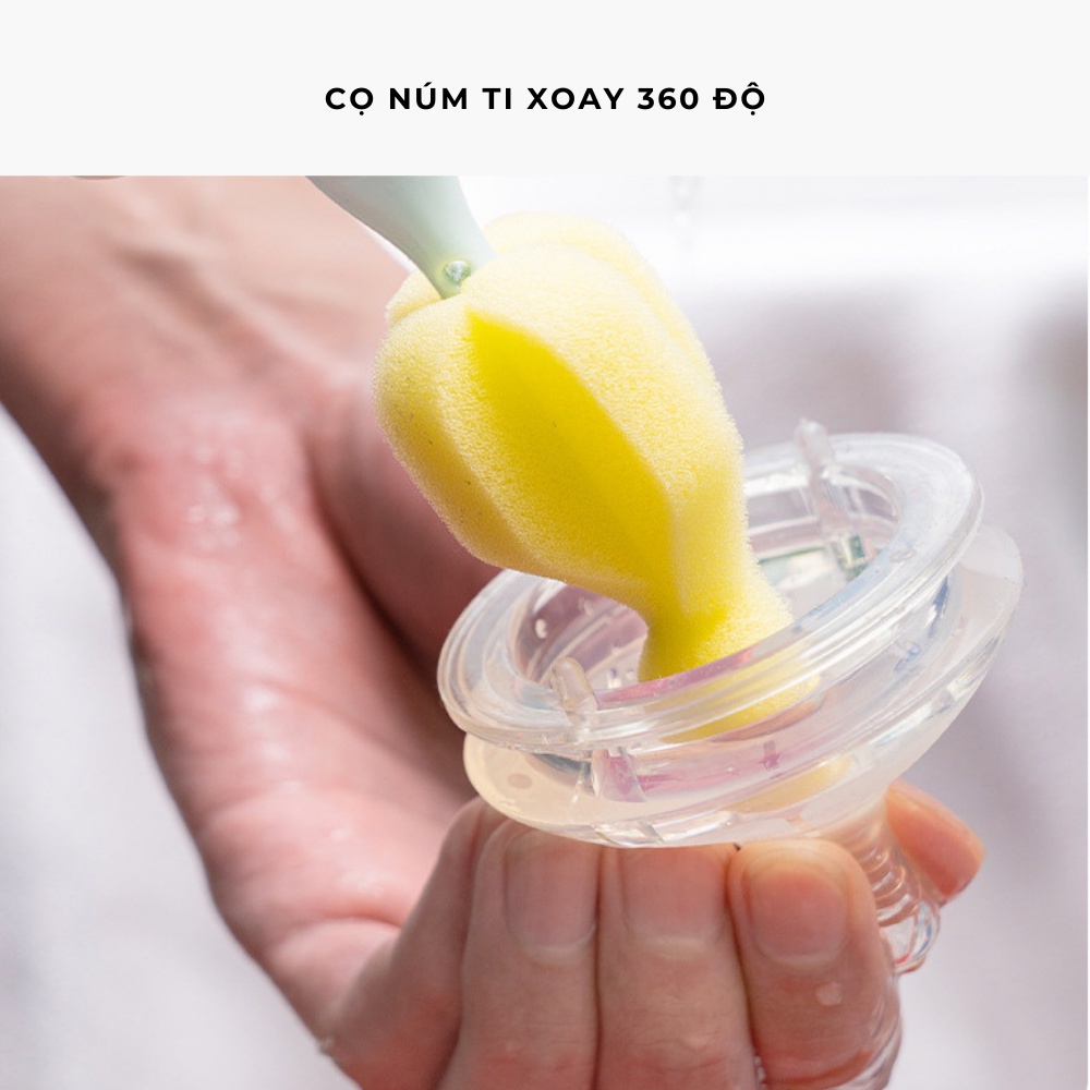 Cọ bình sữa 6 chi tiết cao cấp cho bé Moonship tay cầm xoay 360 độ LABAMO CB01