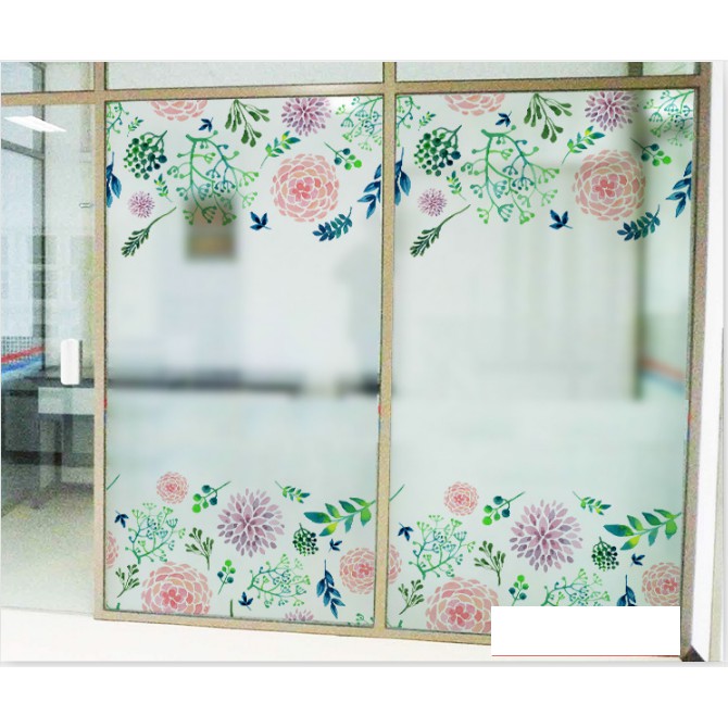 Decal Dán Kính Cao Cấp - Hoa Viền Sắc Màu nhạt ( 60x116 )