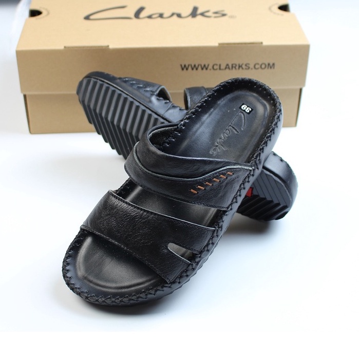 Dép CLarks Quai Ngang Nam Da Bò Thật .Dép 2 Quai