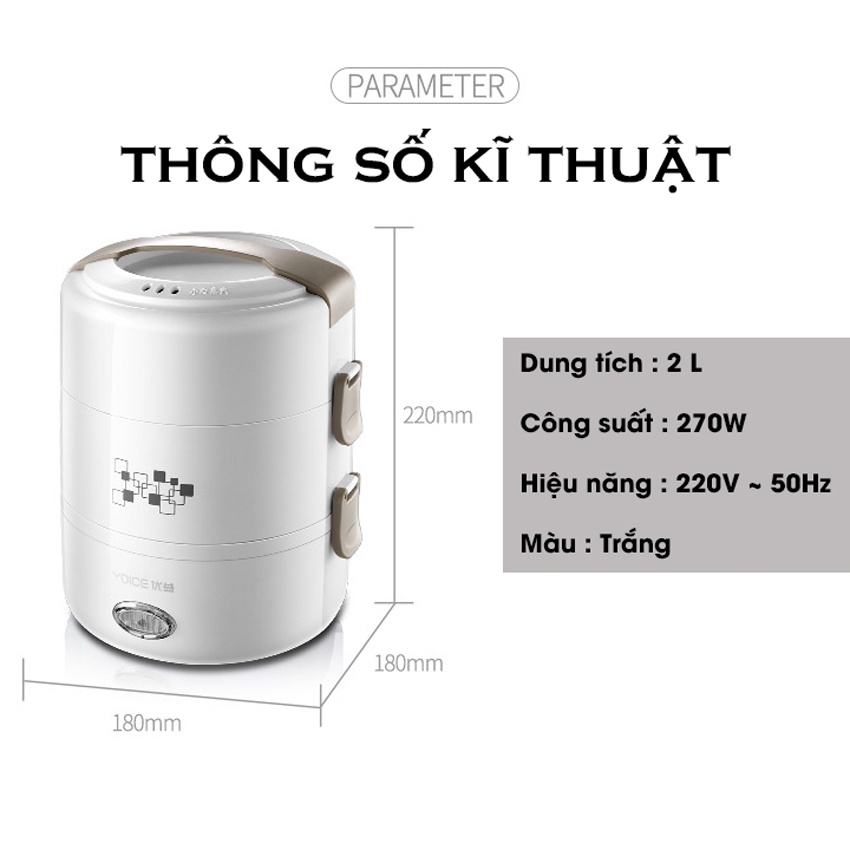 Hôp cơm cắm điện, chức năng hâm nóng và giữ nhiệt đồ ăn, 3 ngăn inox không gỉ thích hợp cho nhân viên văn phòng