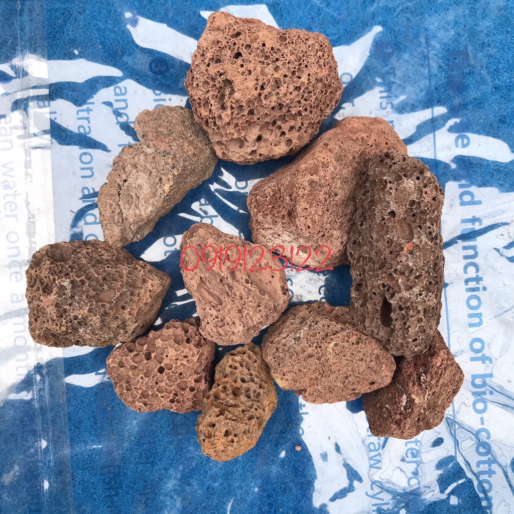 Đá nham thạch đỏ - đá nham thạch Trung Quốc túi 1kg Size1-2cm, 3-5cm Đá lọc nước hồ thủy sinh