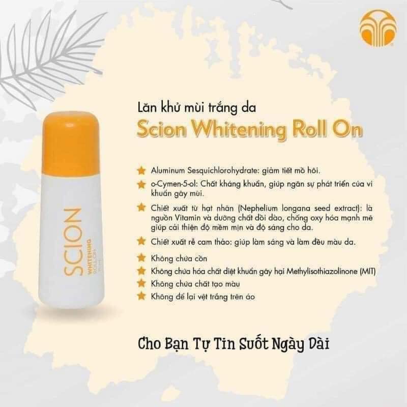 Lăn nách trắng da Scion Mỹ mẫu mới - giúp khô thoáng, khử mùi suốt 24h, làm mềm và trắng vùng da dưới cánh tay