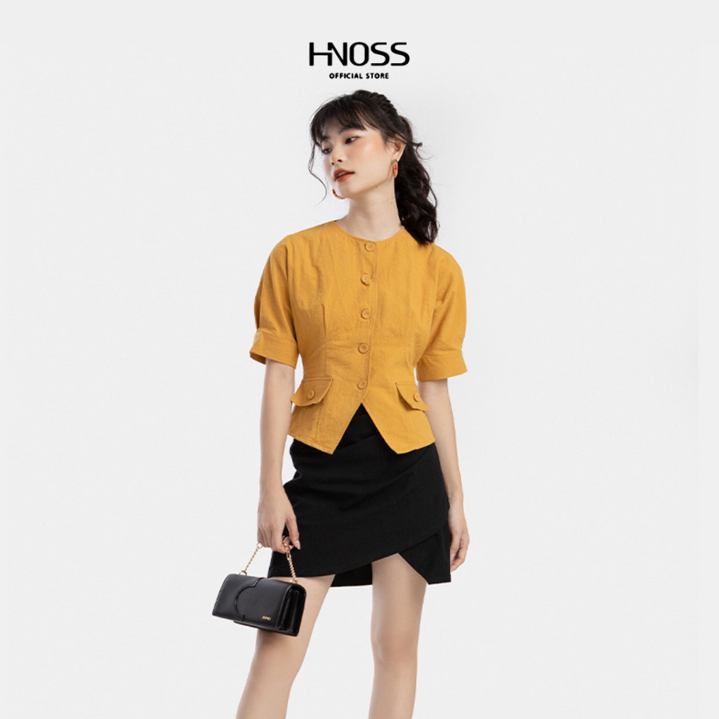 Áo kiểu sơ mi nữ HNOSS vintage tay liền HNAKI046