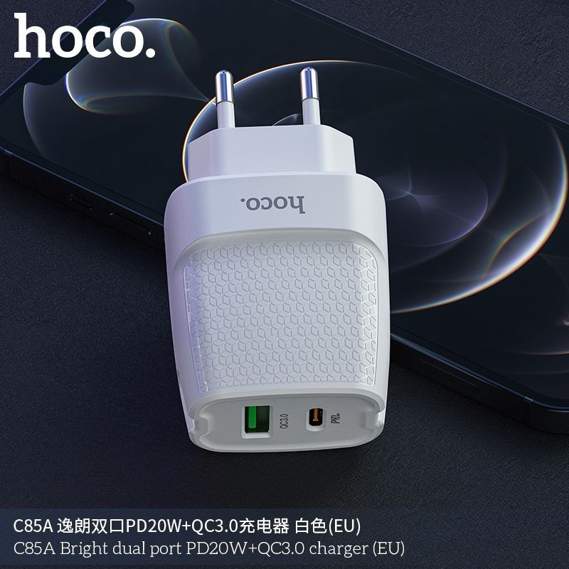 Củ Sạc Nhanh Iphone Hoco C85A 2 Cổng QC3.0 20W Chính Hãng, Cốc Sạc Cho Điện Thoại Samsung 8/8plus/x/xr/xs/11/12/pro/max