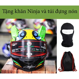 COMBO Nón Fullface AGU Tem rùa và tai rùa, tặng túi đựng nón và Khăn Ninja