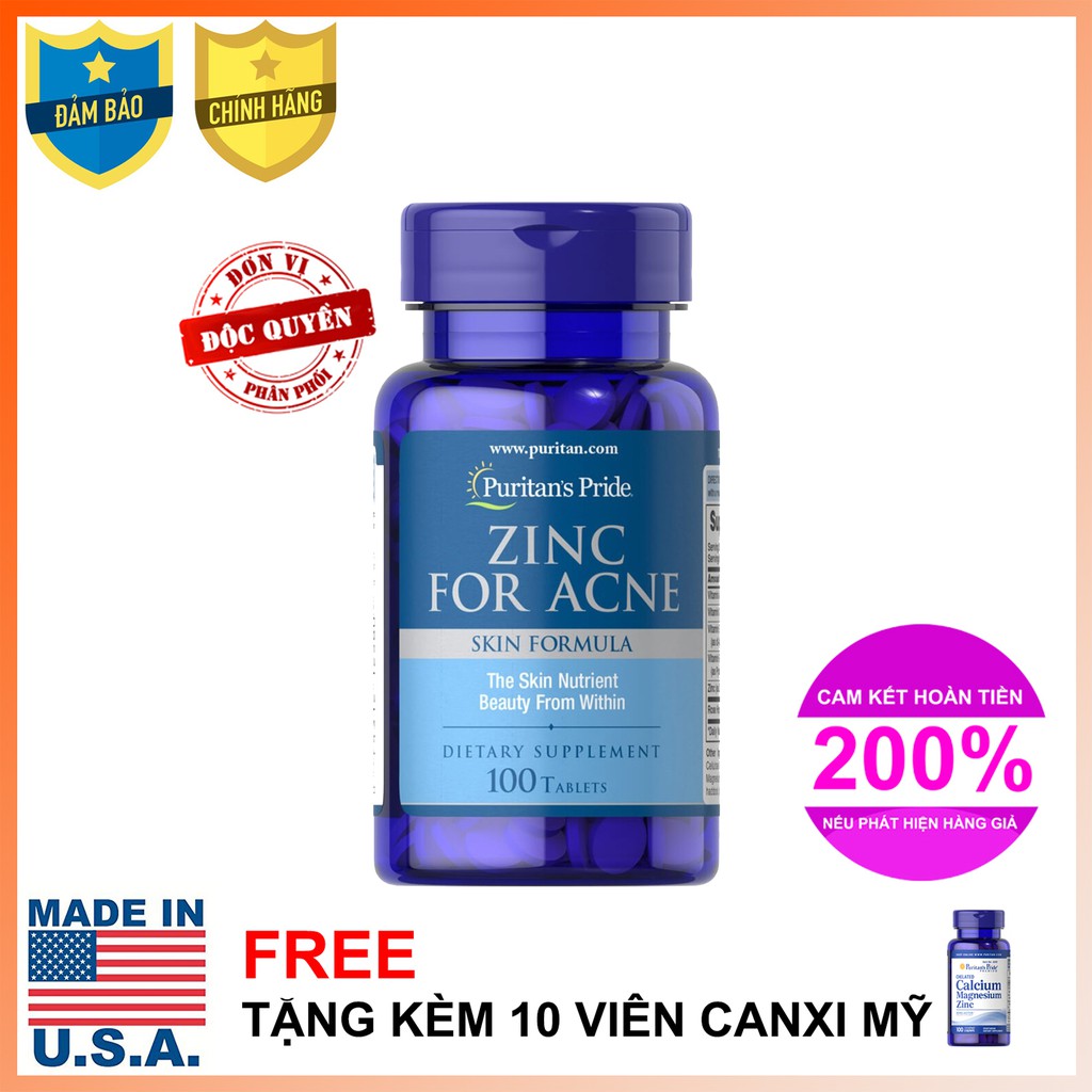 Viên uống kẽm giảm mụn Puritan's Pride Zinc For Acne 100 viên | WebRaoVat - webraovat.net.vn