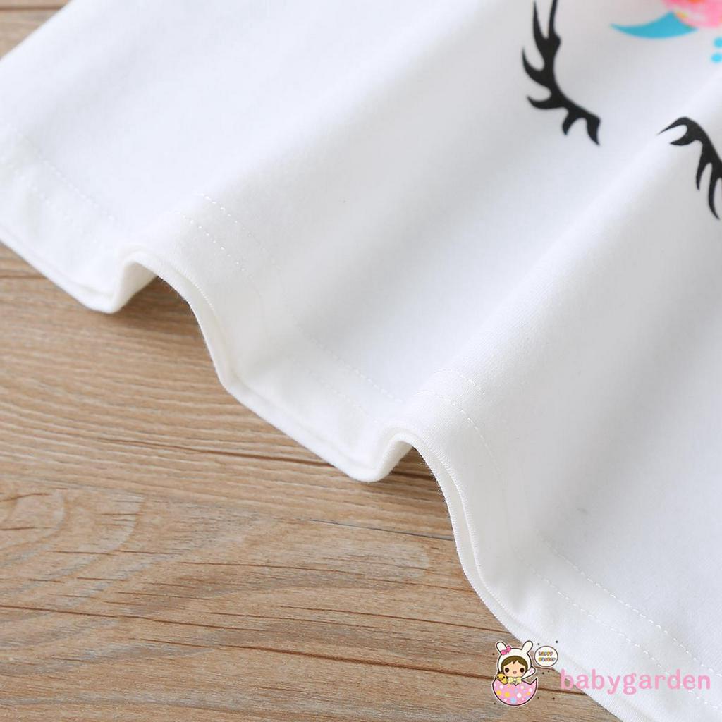 Áo thun tay ngắn in hình kỳ lân xinh xắn dành cho bé gái