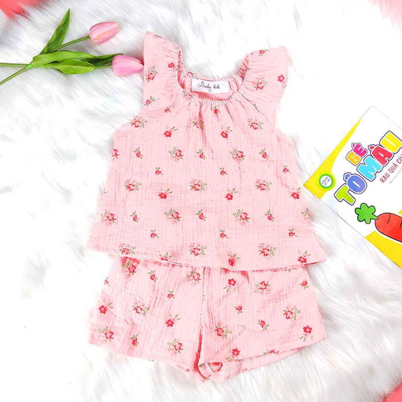 Bộ 2 dây cánh tiên💥 CAO CẤP💥 bộ đồ mùa hè chất xô muslin thấm hút mồ hôi, mềm mại cho bé gái