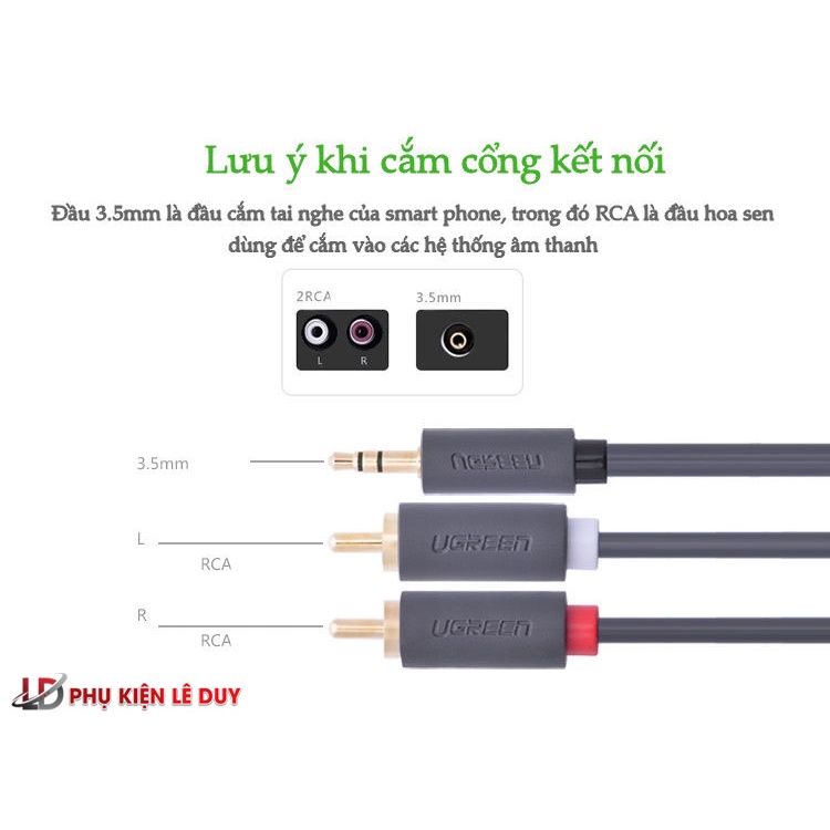 Dây Audio 3,5mm ra 2 đầu Hoa sen (RCA) UGREEN - Hãng chính hãng