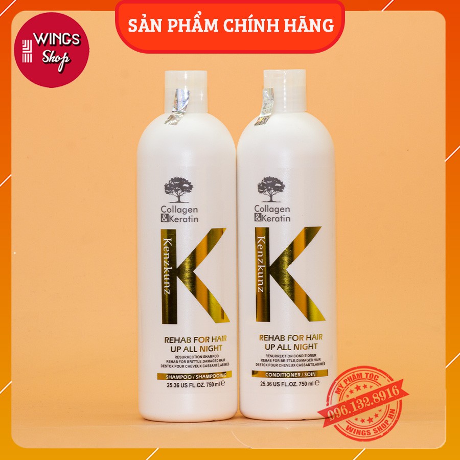 Cặp Dầu Gội Xả Kenz Collagen & Keratin 750ML | Giảm Rụng Tóc, Phục Hồi Tóc Khô Xơ, Giữ Màu Tóc Nhuộm | Hàng Chính Hãng