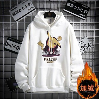 Áo hoodie lông cừu có nón họa tiết Pikachu phong cách Nhật Bản cho nam và nữ