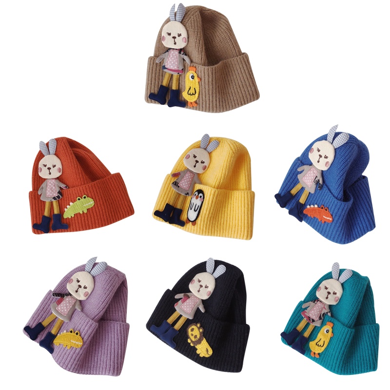 Mũ Beanie Đan Len Hình Khủng Long / Thỏ Dễ Thương Giữ Ấm Mùa Đông Cho Bé