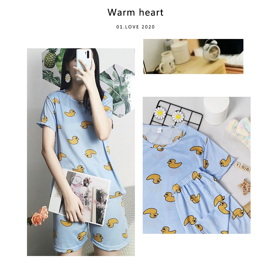 xiaohan korea summer short sleeve sleepwear sleeping wear female print loose Large size round neck nightwear sets women pajama suit | BigBuy360 - bigbuy360.vn