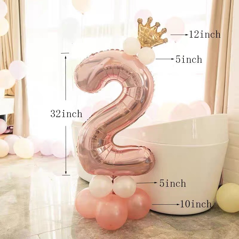 Bóng số màu hồng gold 32inch + Tặng Kèm Vương Miện Và Bóng Tròn MM98