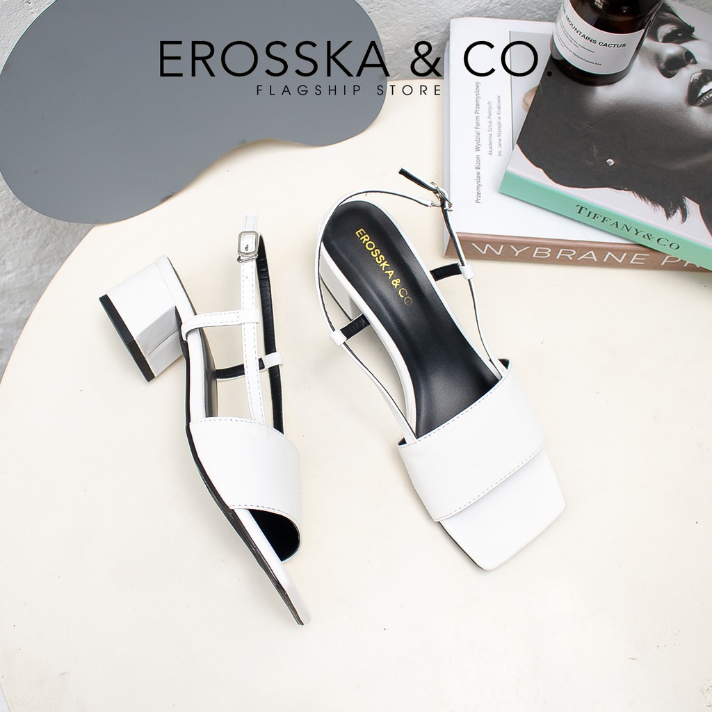 Giày sandal cao gót Erosska quai ngang phối dây mảnh cao 5cm màu bò - EB034