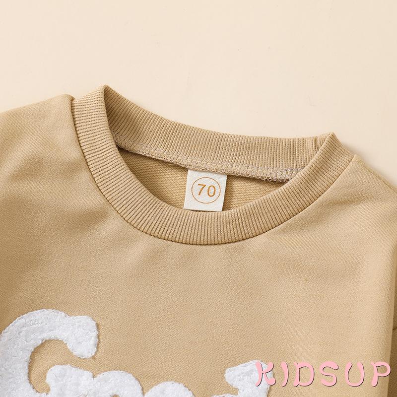 Kidsup1 Bộ Áo Liền Quần Tay Dài Cổ Tròn In Chữ Hoạt Hình Thời Trang Mùa Thu Dành Cho Bé Trai Bé Gái