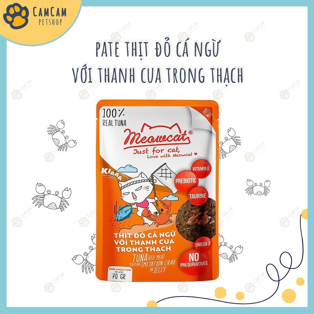 Pate cho mèo Meowcat Gói 70gr - Thức ăn cho mèo dạng thạch với thành phần chính cá ngừ và đa dạng nhân thơm ngon