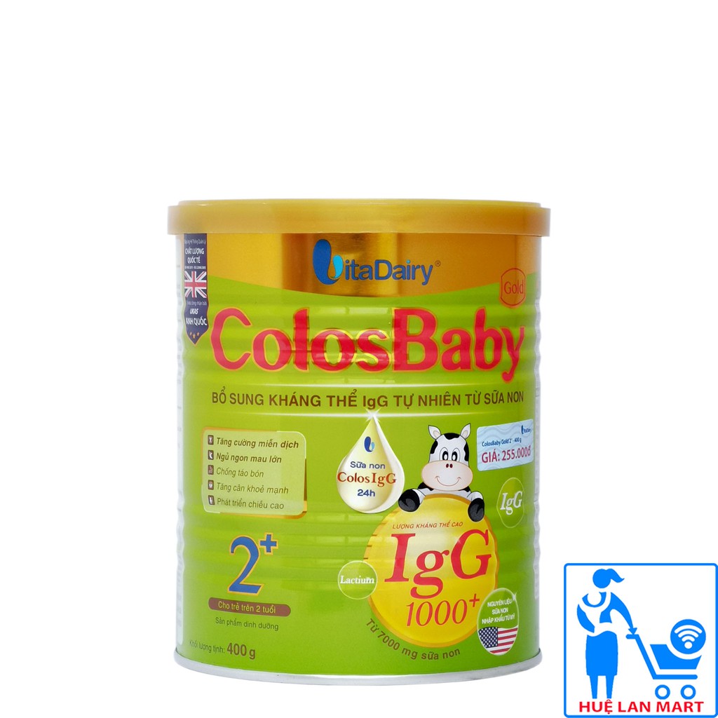 [CHÍNH HÃNG - CÓ QUÀ] Sữa Bột VitaDairy ColosBaby Gold 2+ Hộp 400g (Bổ Sung Kháng Thể IgG 1000+ Tự Nhiên Từ Sữa Non)