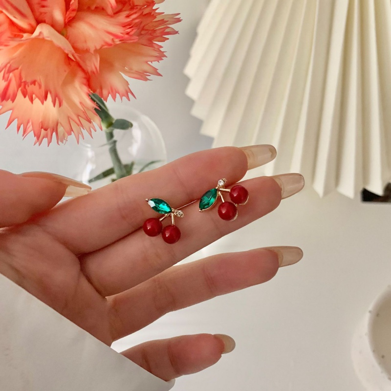 Khuyên Tai Kẹp Không Xỏ Lỗ Mạ Bạc S925 Họa Tiết Quả Cherry Phong Cách Mới 2021 Thời Trang Cho Nữ