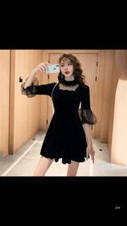 [Hàng oder] Váy đen cổ tròn mix voan