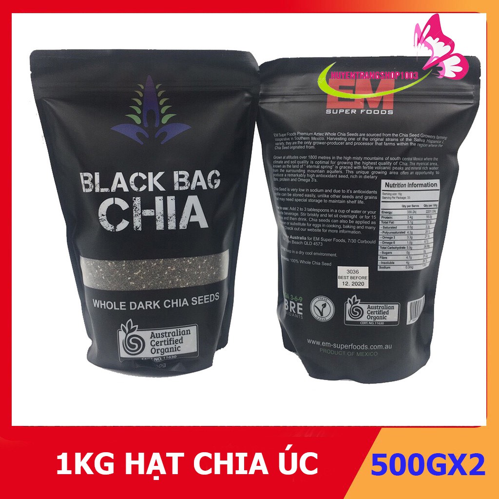 1Kg Hạt Chia Úc Organic Chia Seeds Túi Đen hàng chuẩn date mới