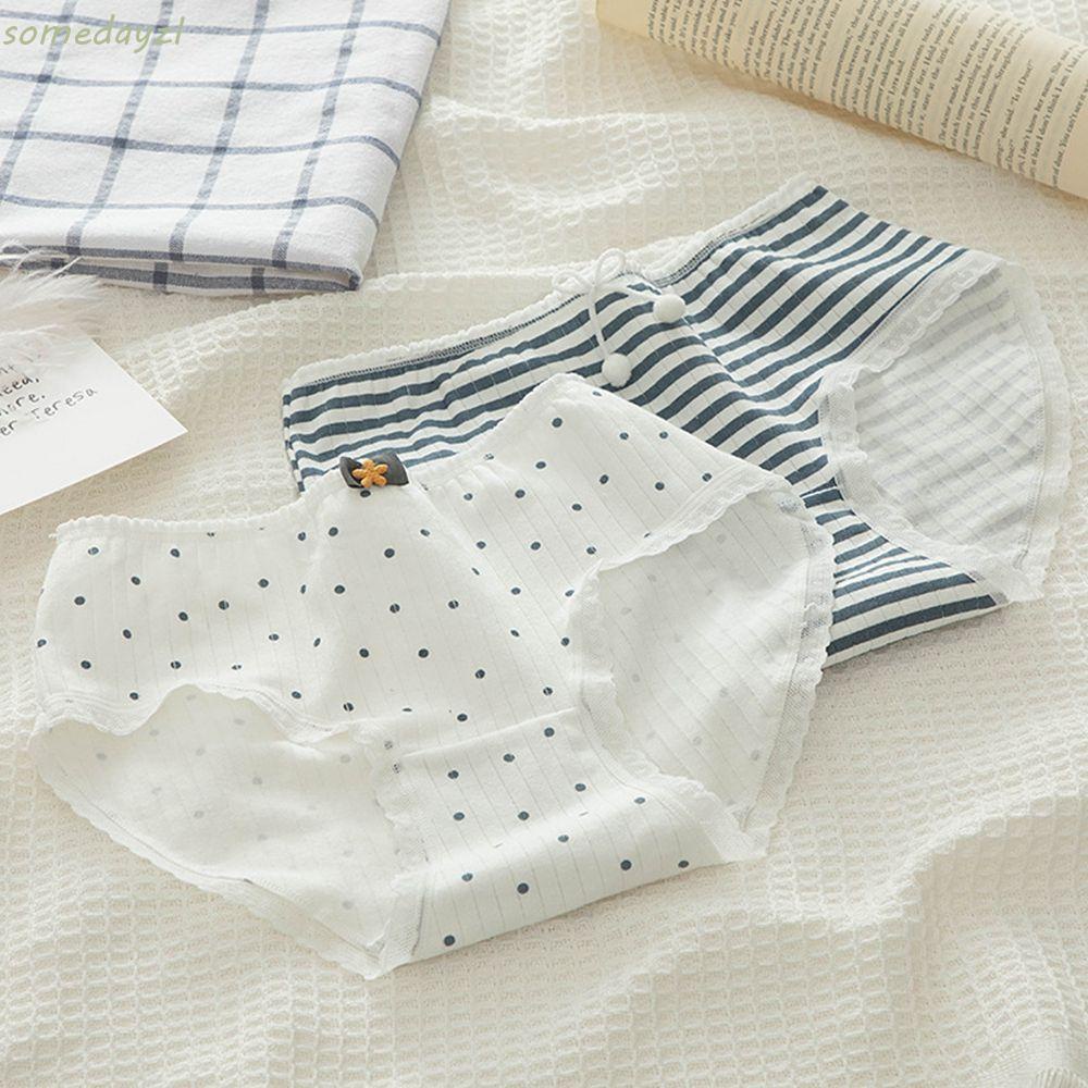 Quần lót cotton phối ren co giãn thoáng khí họa tiết kẻ sọc caro phong cách Hàn Quốc quyến rũ cho nữ