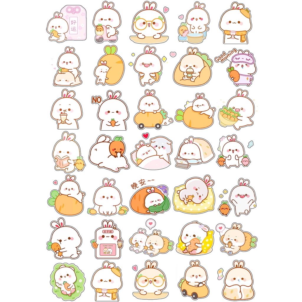 Set 20 sticker cà rốt thỏ tuji S20I10a sticker PVC chủ đề trang trí xe mũ bảo hiểm laptop điện thoại Vali tủ nhựa