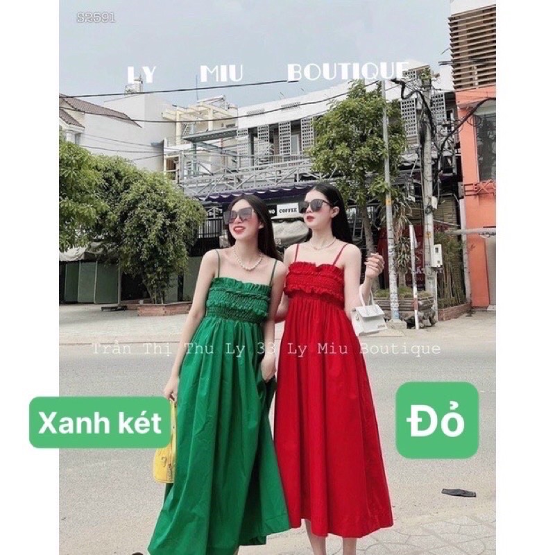 Đầm Maxi hai dây nhún ngực dáng xoè dài siêu xinh