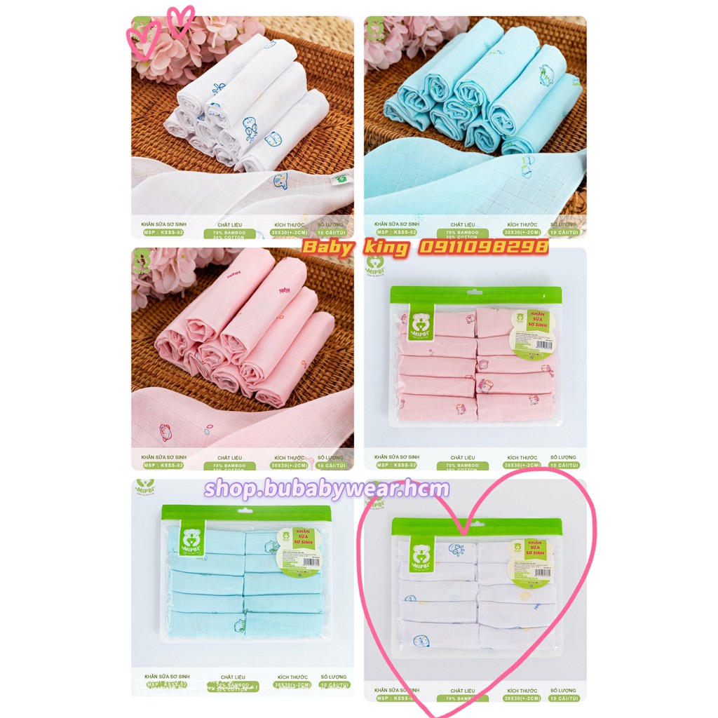 Set 10 KHĂN SỮA SƠ SINH MIPBI DẠNG Ô VUÔNG NHỎ Chất liệu 70% bamboo + 30% cotton siêu đẹp