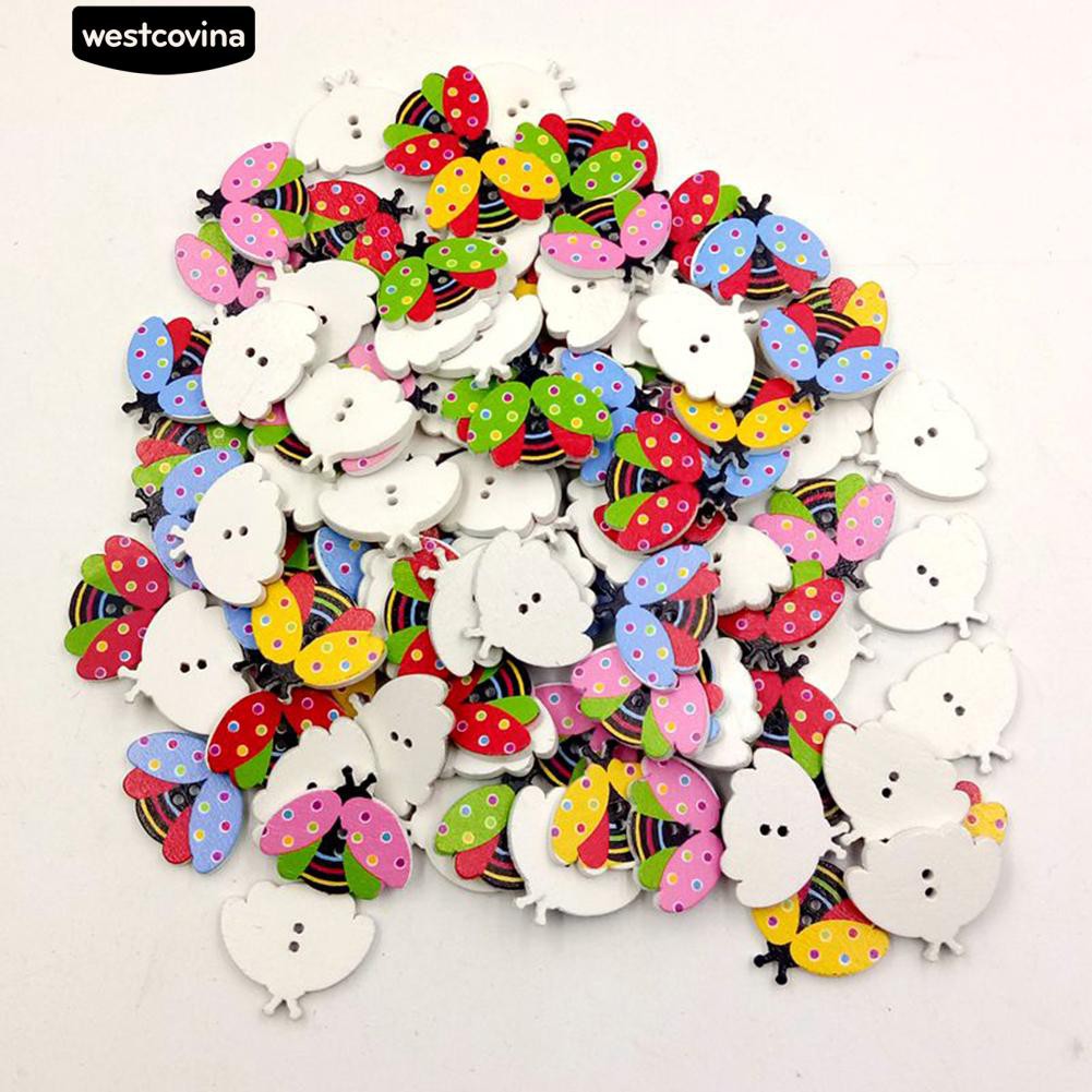 Set 100 Cúc Áo Gỗ 2 Lỗ Hình Chú Bọ Cánh Cứng Dễ Thương