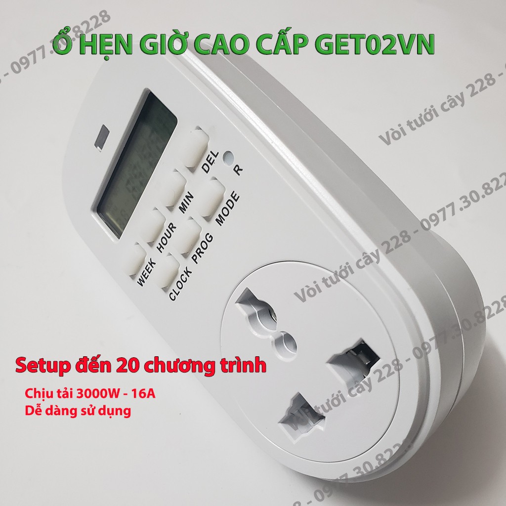 Ổ Điện Hẹn Giờ Tưới Cây Loại Tốt Mã GET02VN Bật Tắt Máy Bơm Nước, Điều Hoà, Tủ Lạnh, Bình Nóng Lạnh