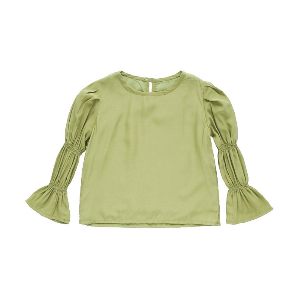 Áo Sơ Mi Chiffon Tay Dài Phồng Cổ Tròn Phong Cách Hàn Quốc Thời Trang Mùa Xuân Cho Bé Gái