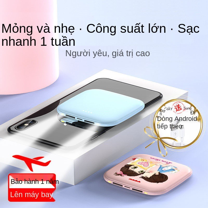 Pin sạc dự phòng mini 20000mAh, siêu mỏng, dung lượng lớn nhanh, nhỏ gọn và di động, cô gái dễ thương 10W tùy chỉnh