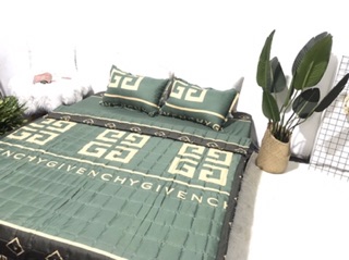 Bộ 5 món chăn hè cotton poly givenchy xanh