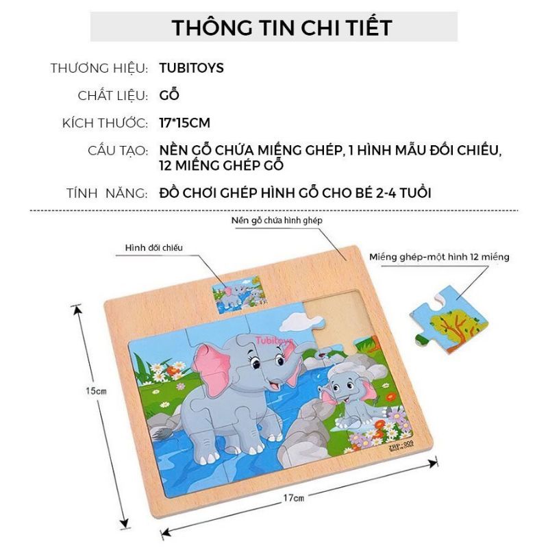 Ghép gỗ 12 mảnh loại 1, đa dạng chủ đề mẹ chọn cho bé