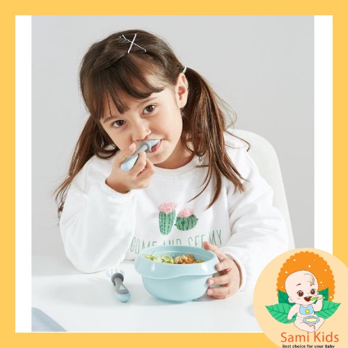 Thìa dĩa tập xúc silicon Misuta, muỗng nĩa uốn cong an toàn cho bé ăn dặm SAMI KIDS