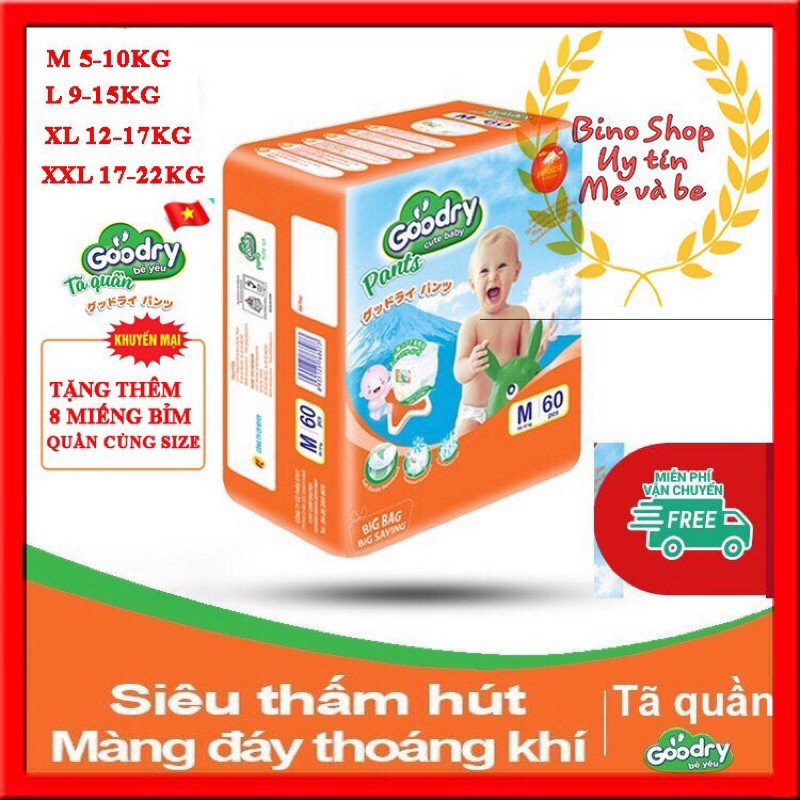 Tặng kèm 16 bim Compo 2 bịch đại bỉm quần Goodry M60/ L54