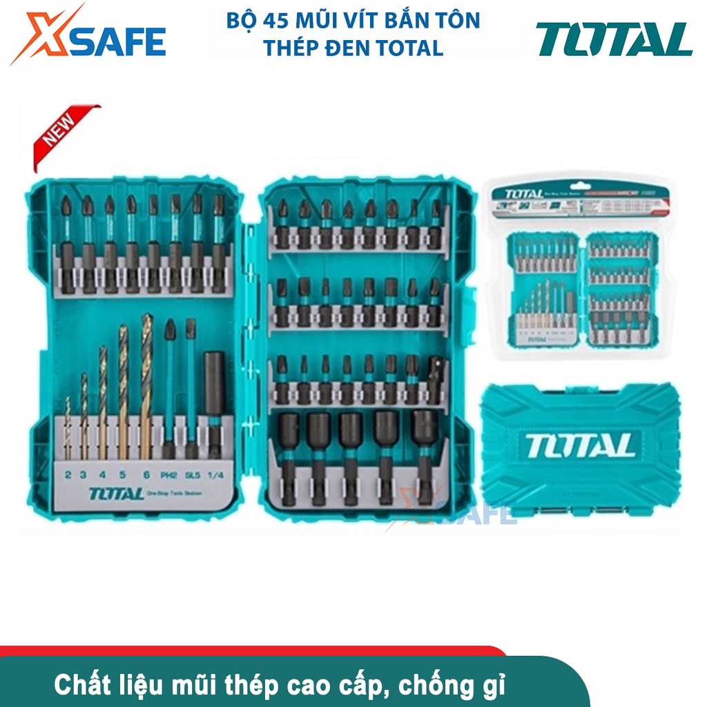 Hộp 45 mũi bắt vít bắn tôn thép đen có từ TOTAL TACSDL24502, Mũi vít HHS có từ tính mạnh để giữ vít - [CHÍNH HÃNG]