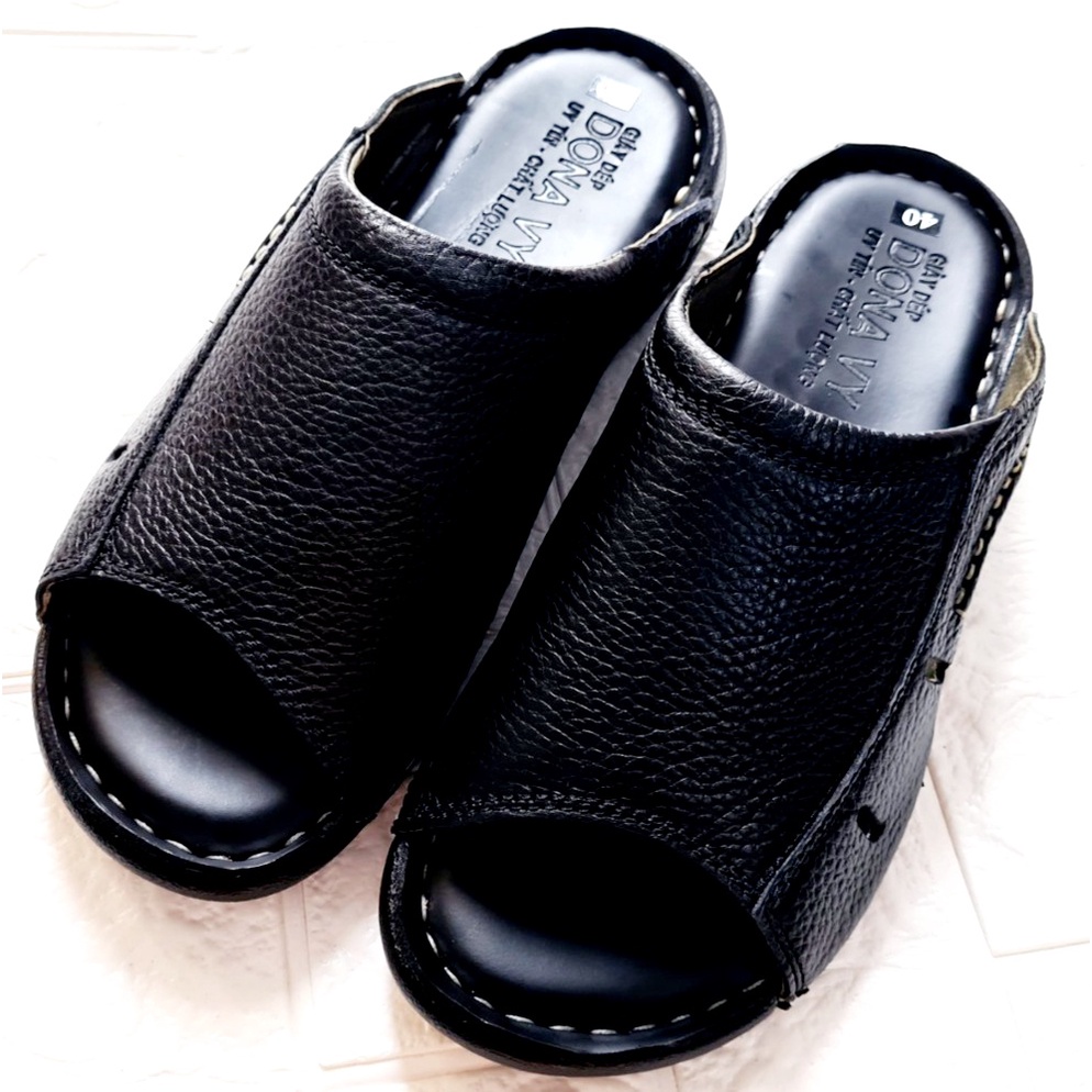 Dép nam quai ngang nam cao cấp, da bò thật 100%- Kinson Shop