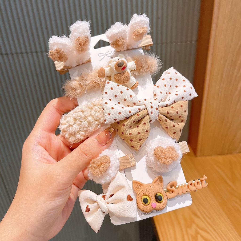 [Bộ 9] Kẹp Tóc Nhật Bản Dễ Thương Gấu Lông Phụ Kiện Thời Trang Cho Nữ AB004
